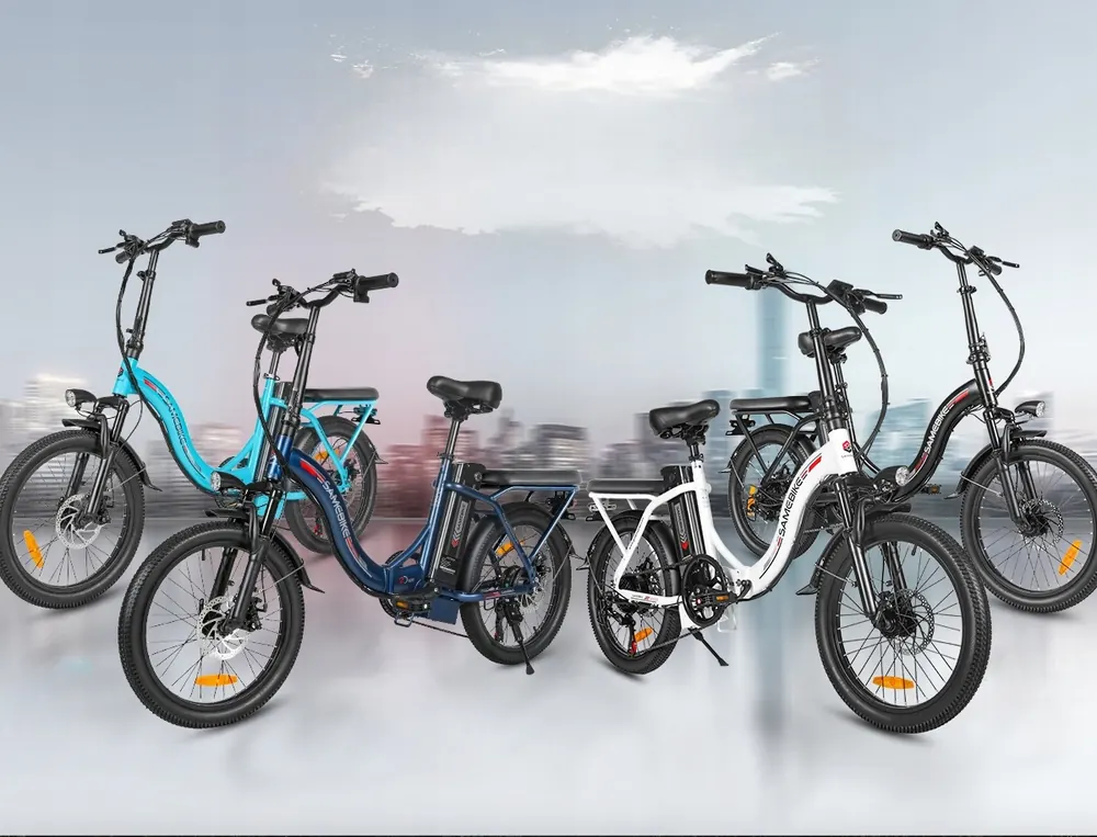 Bici elettrica pieghevole Samebike CY20 blu nella confezione originale