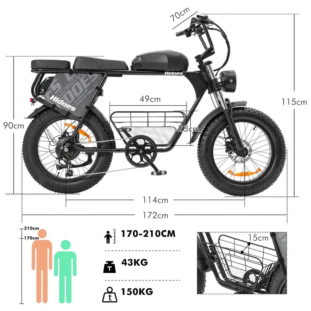 Hidoes B9 ebike con batteria 48V 33.8Ah e freni idraulici