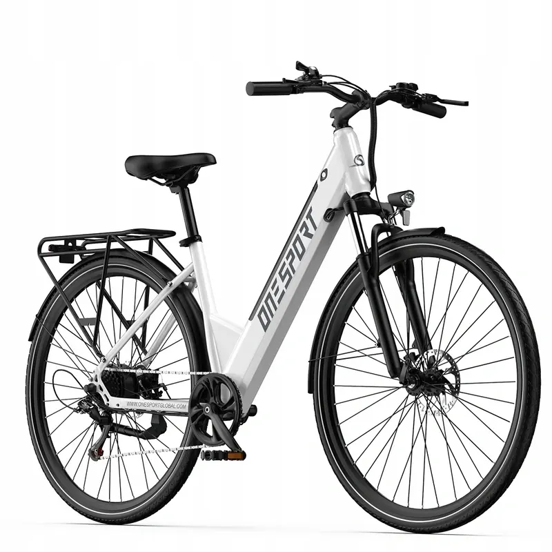 Bici elettrica ONESPORT OT12 bianca con cestino anteriore