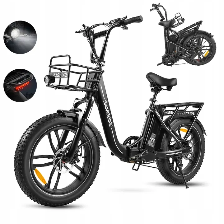 Vista laterale della bici elettrica Samebike C05 Pro 20" con telaio in alluminio