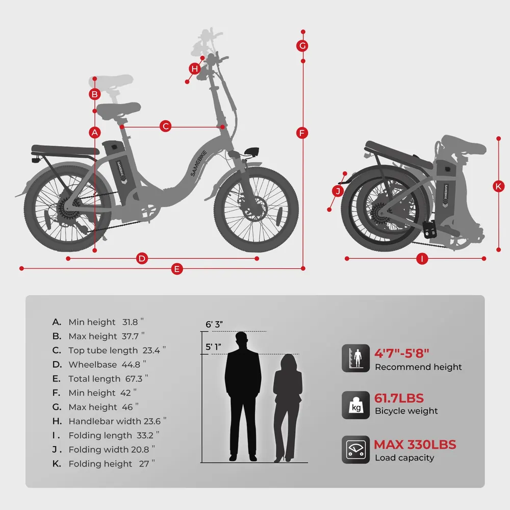SAMEBIKE CY20 con carico massimo 150 kg indicato